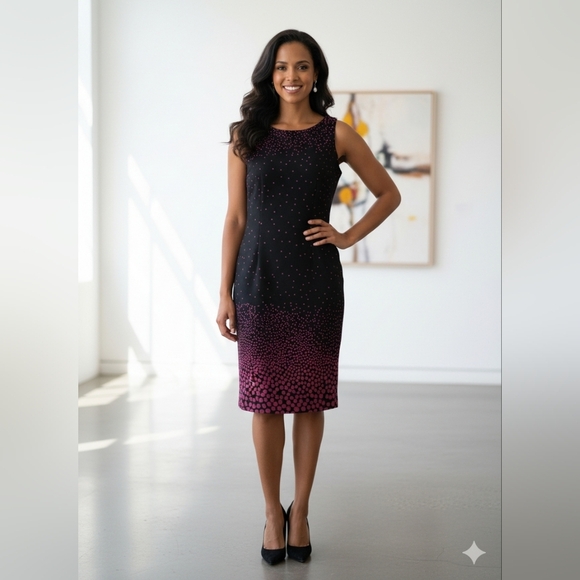 Chic Black and Pink Polka Dot Midi Dress Size 6 Brand JM studio By John  Meyer - Picture 5 of 5